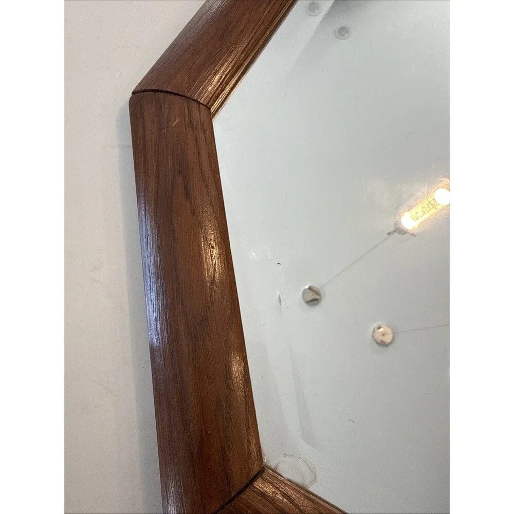 Vintage Oak Framed Octagon Hanging Mirror 27x19